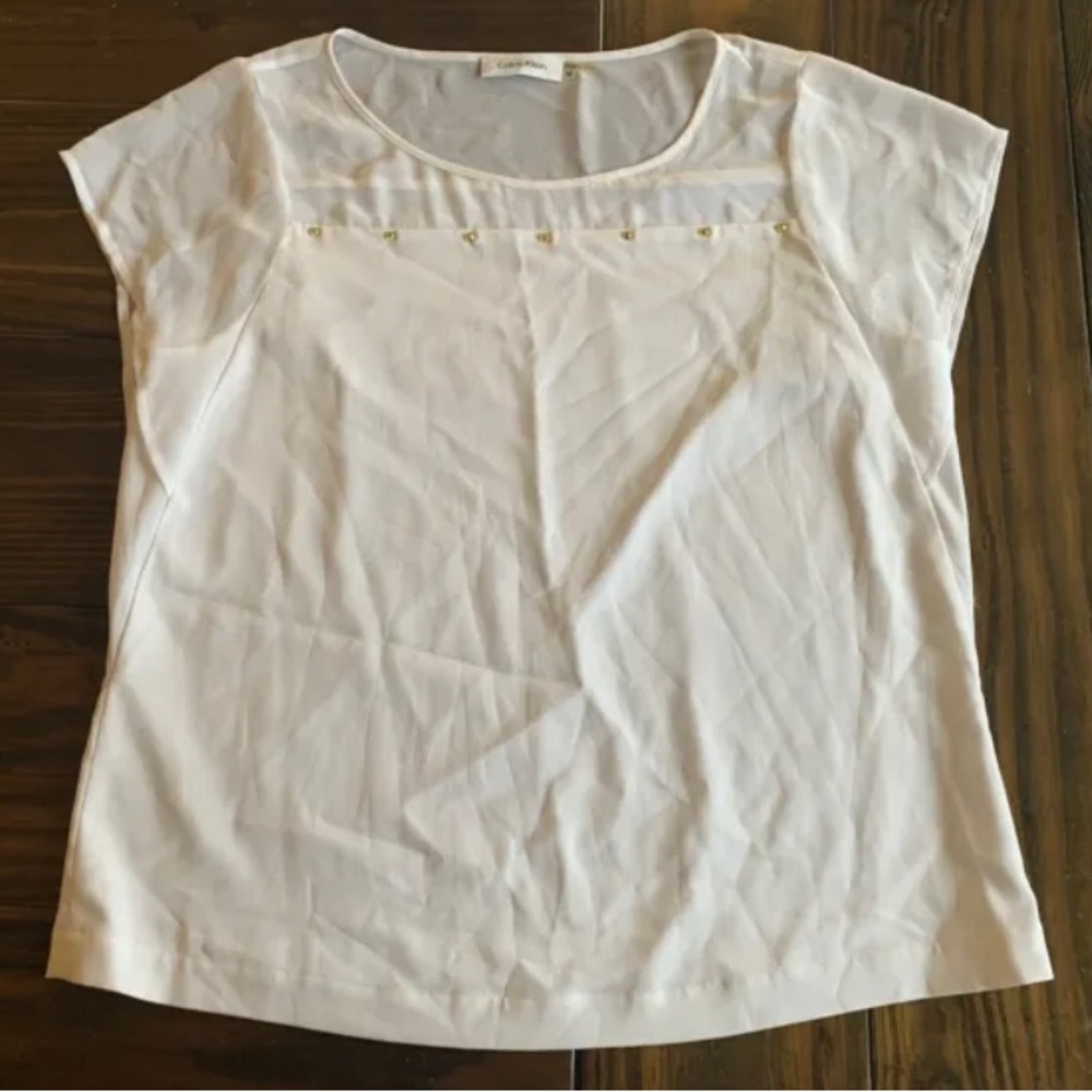 Calvin Klein Sheer Shoulder Blouse Medium White
